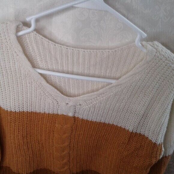 Tween Girls Colorblock Drop Shoulder Cable V-Neck Knit Sweater Size 11-12Y Earth - Picture 7 of 8